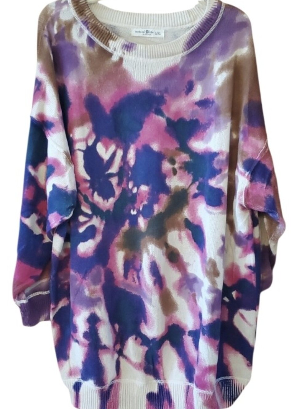 Natural Life Taylor Oversized Tie-Dye Crewneck Sweater — Purple, Pink & Brown